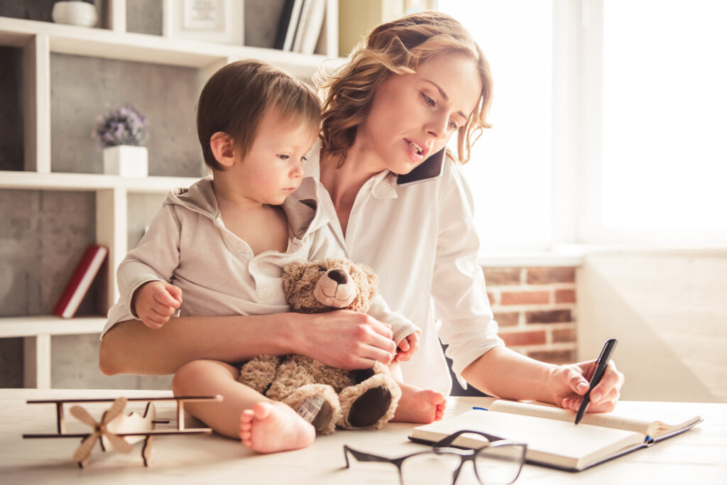 woman on the phone with child